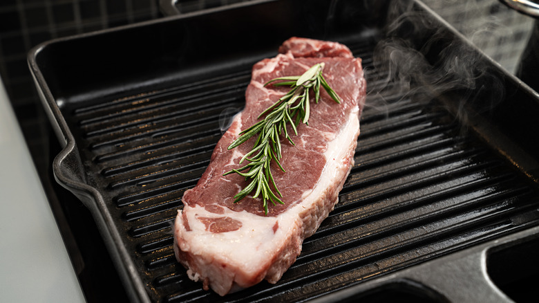 steak on grill pan