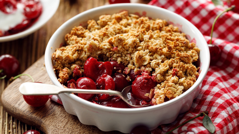 Cherry crumble on red checkered cloth