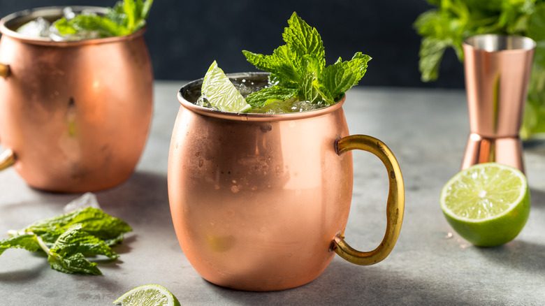 Mules in copper mugs