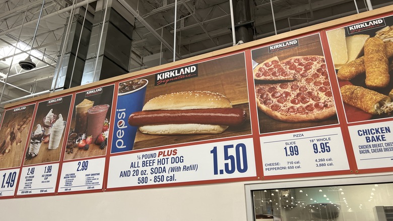Costco hot dog signage at the food court