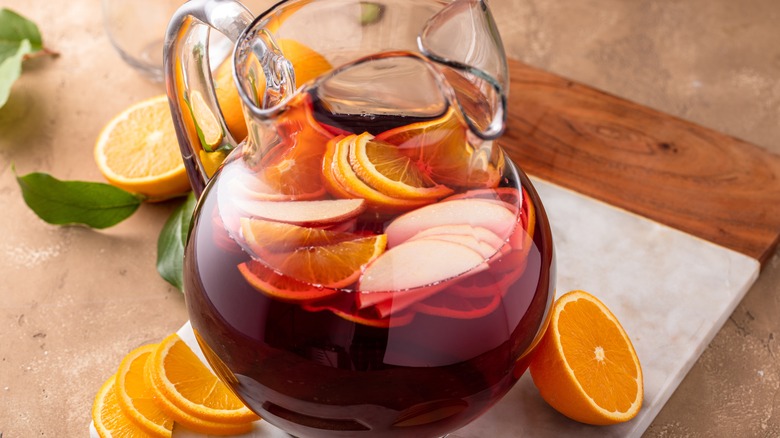 homemade sangria in pitcher