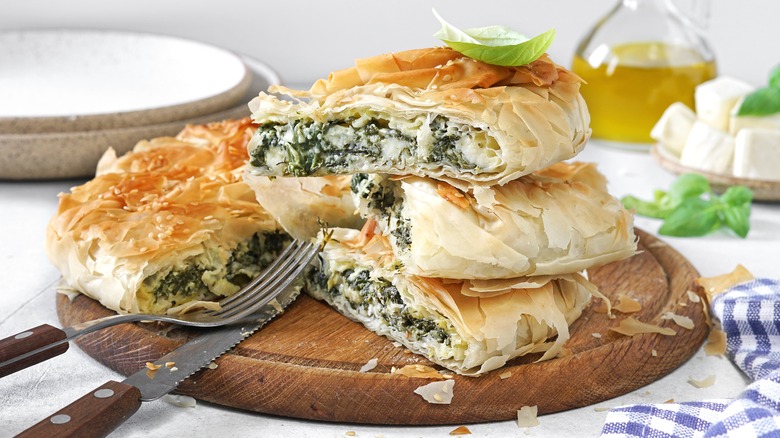 Slices of flaky spanakopita