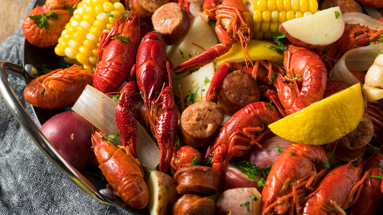 Crawfish boil in a wok