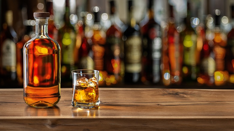 glass of whiskey on the rocks