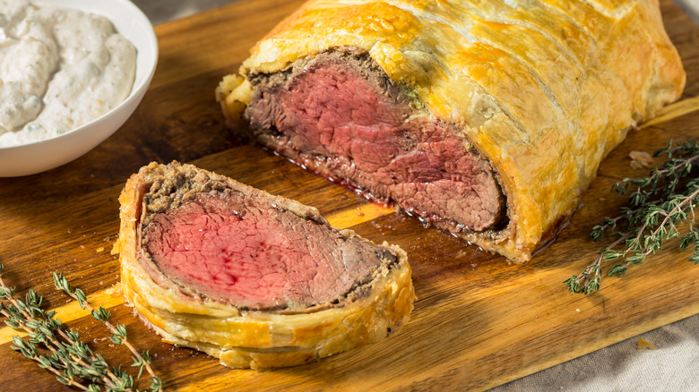 Beef Wellington cut open