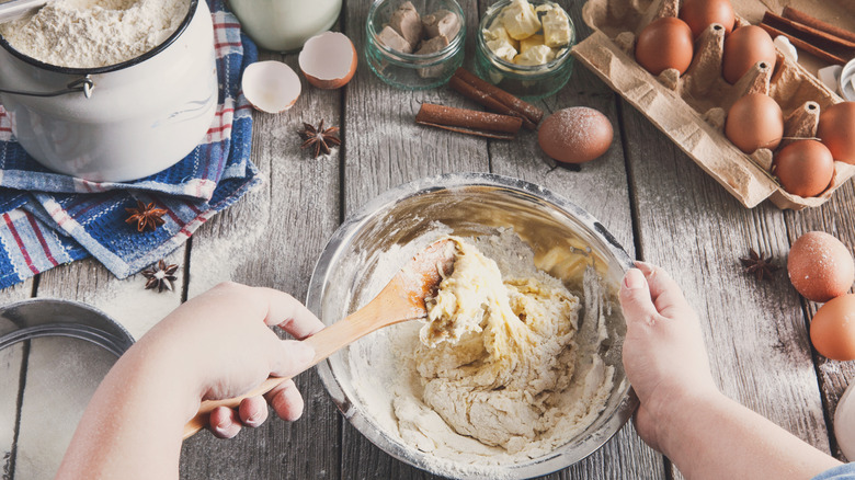 mixing sticky bread dough