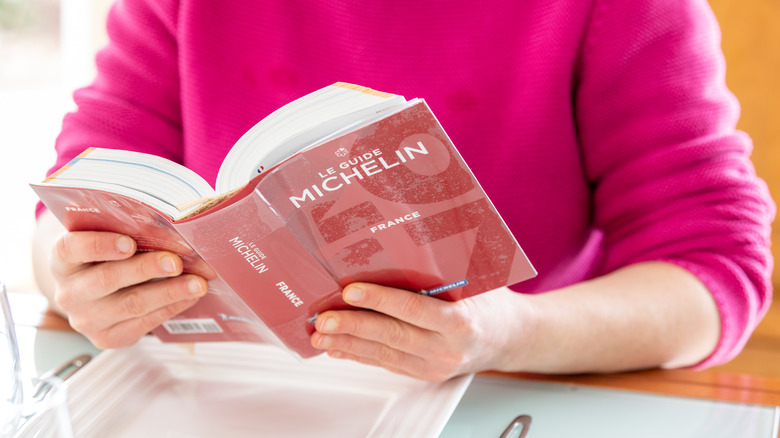 Person reading Michelin guide
