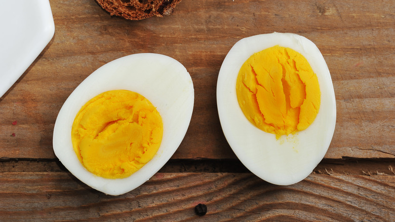 Halved hard boiled egg