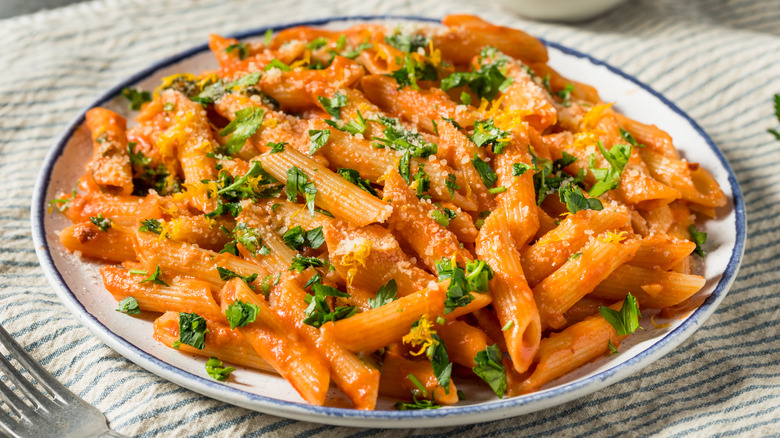 Plate of penne alla vodka