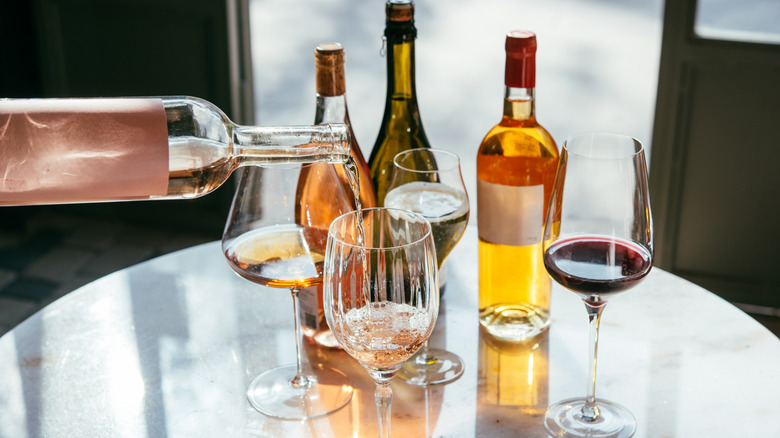 Wine bottles sitting on restaurant table