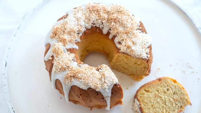 Tube cake with glaze and coconut
