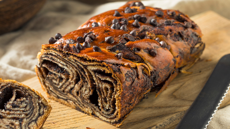 Chocolate babka sliced open