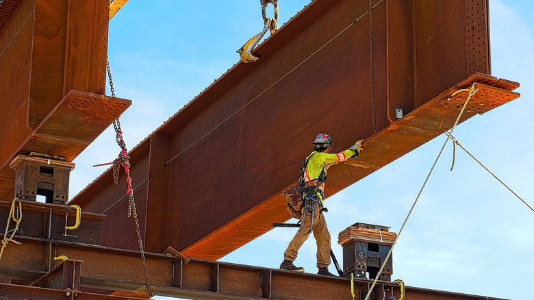 A large girder at a building being constructed