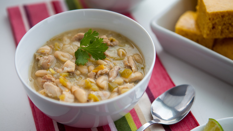 Chicken chili with cornbread