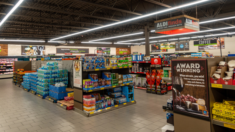 Shelves inside an Aldi store