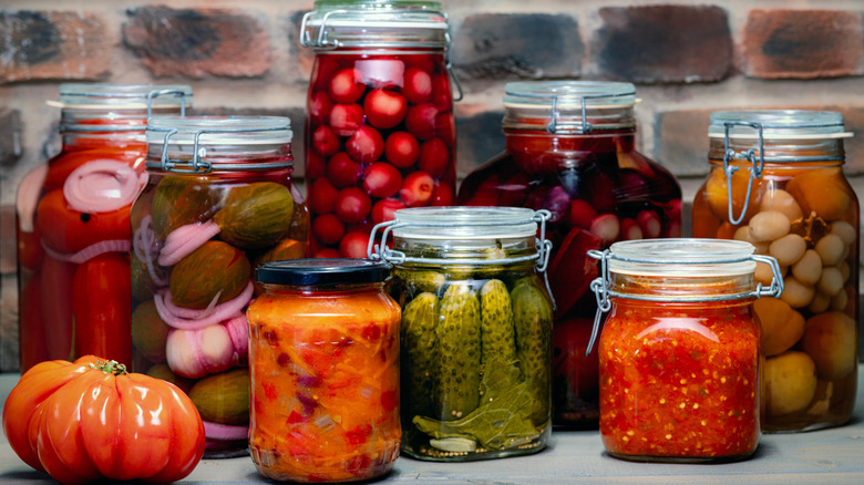 Various vegetables pickled in malt vinegar