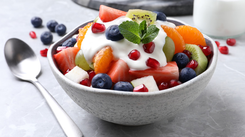 fruit in bowl with yogurt