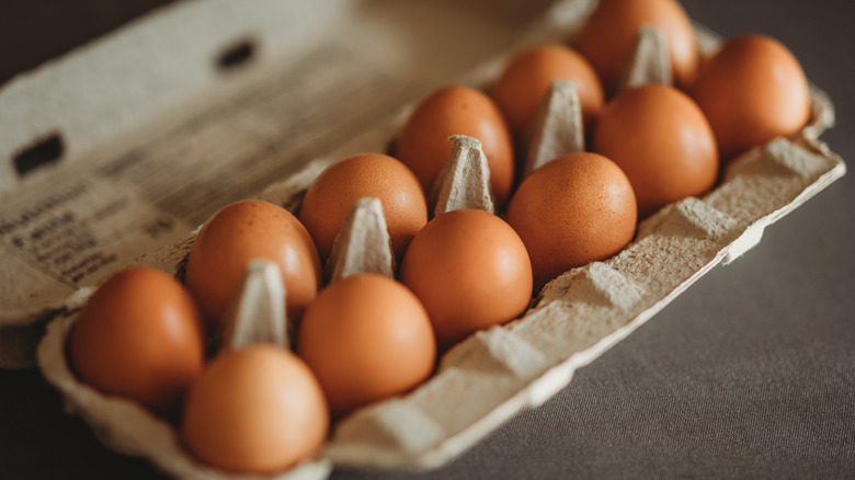 Carton of brown eggs