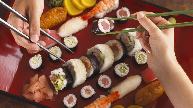 assorted sushi on a plate