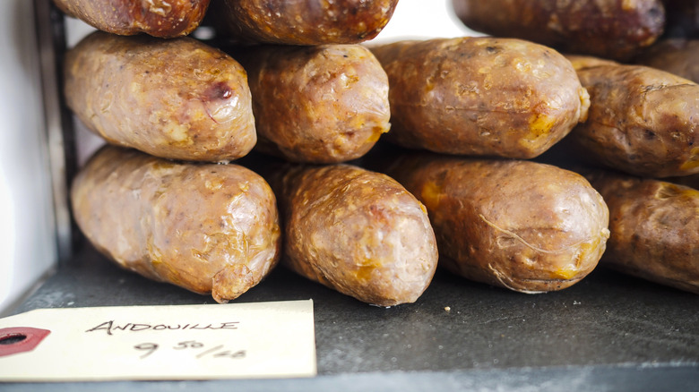 andouille sausage stacked