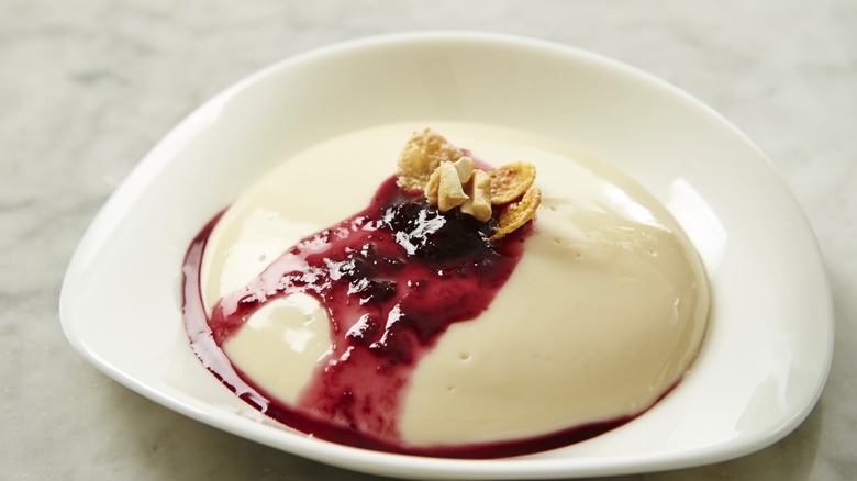 Bavarian cream topped with fruit preserves 