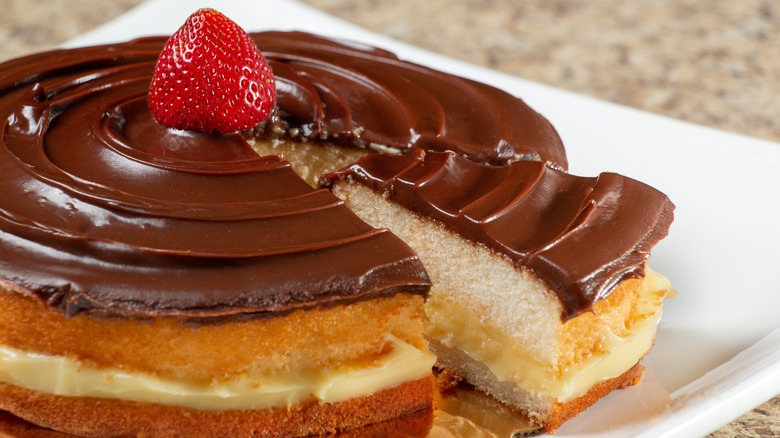 Boston cream pie on a plate