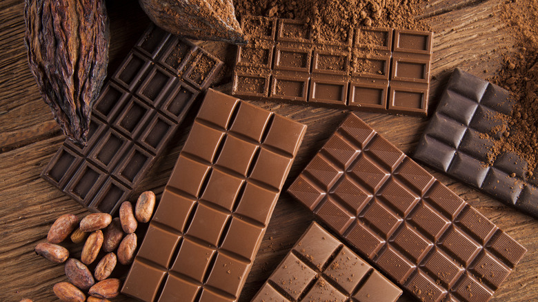 various types of chocolate bars 