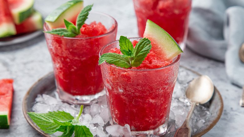 watermelon granita glasses on ice