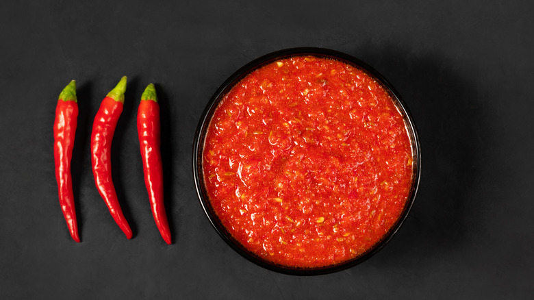 Fresh chillies and harissa sauce