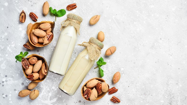 Two jars of homemade pecan milk