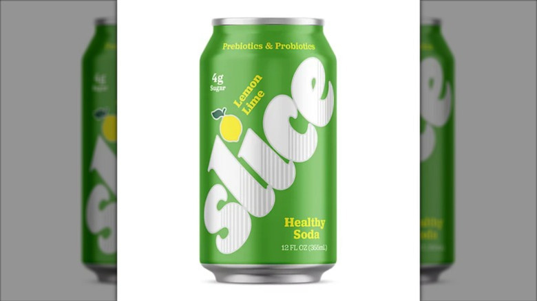 A can of Slice lemon-lime soda on a white background