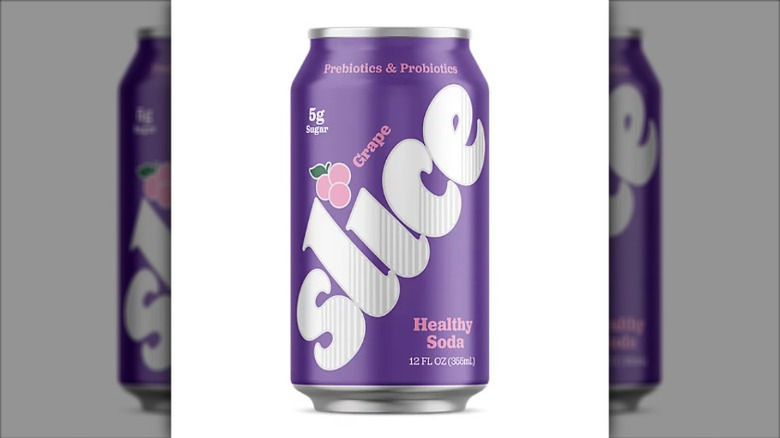 A can of Slice grape soda on a white background