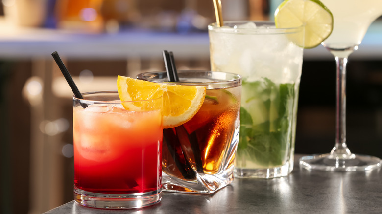 Cocktails in different glasses