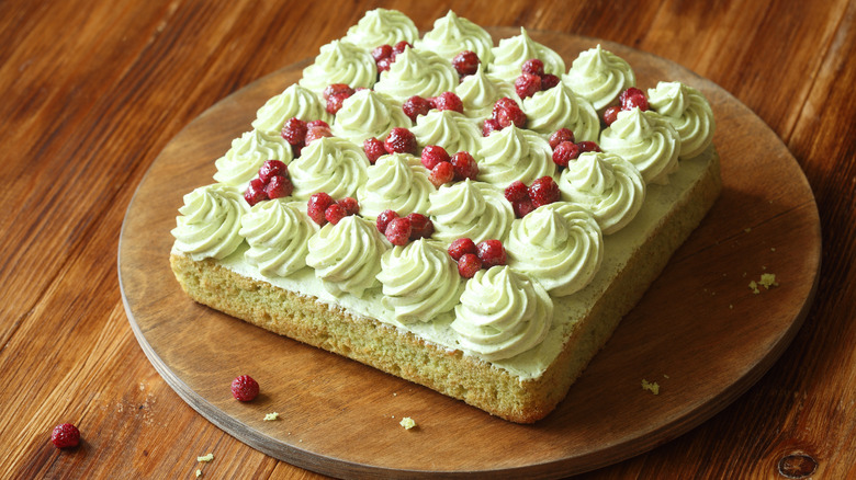 Square Watergate cake on platter