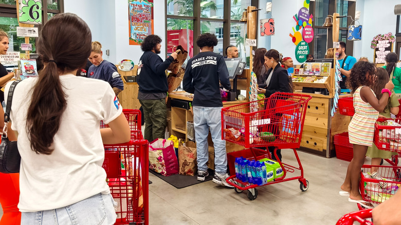 Shoppers in line at Trader Joe's