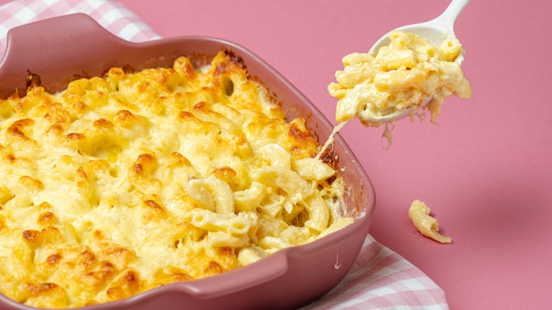 Pan of baked mac and cheese