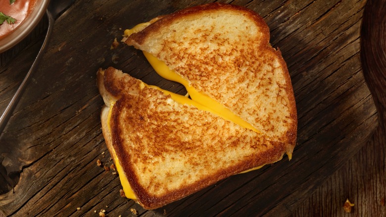 Grilled cheese cut in half