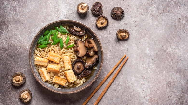 Ramen soup with tofu and mushrooms