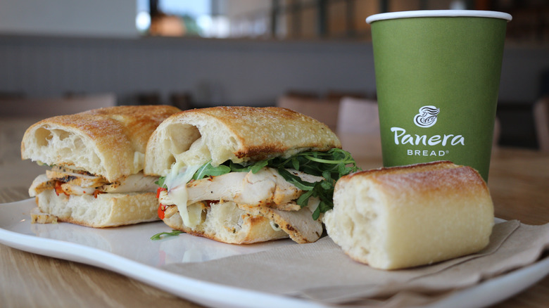Panera sourdough sandwiches and beverage