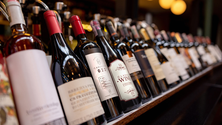 Wine bottles on rack