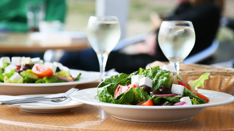 Greek salad and white wine