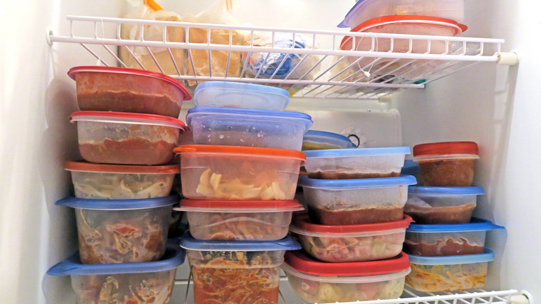 Freezer full of food containers