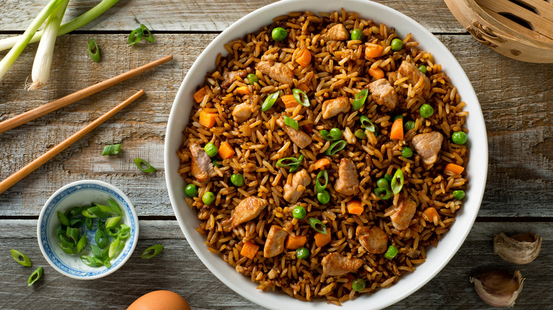 Pork fried rice in bowl