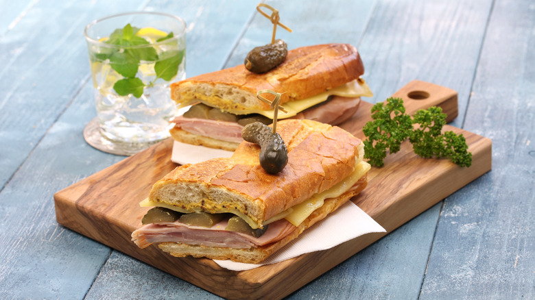 Cuban sandwich on wooden board