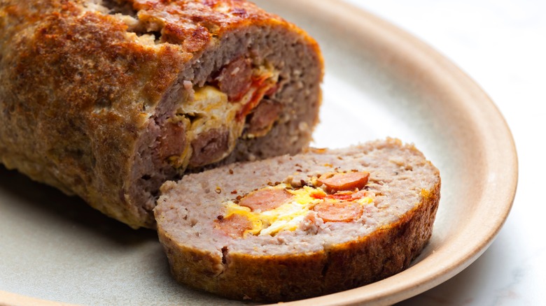 Stuffed meatloaf on a plate