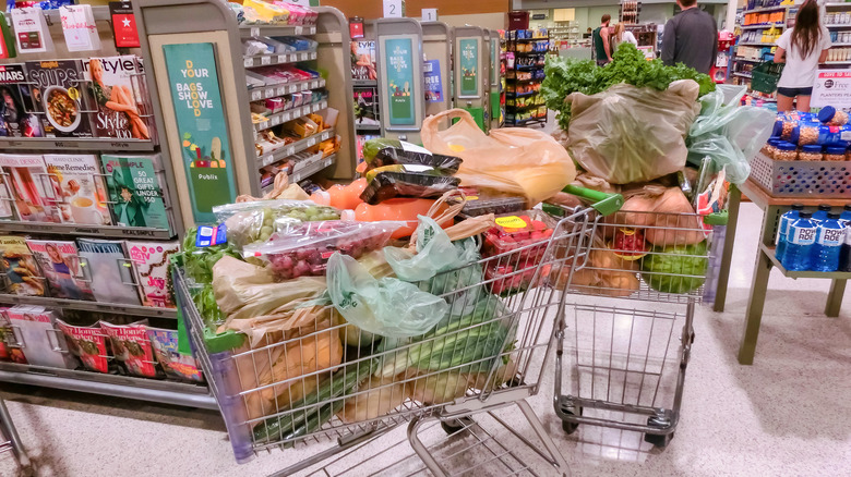 Full carts at grocery store