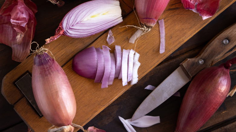 Shallots on a cutting board