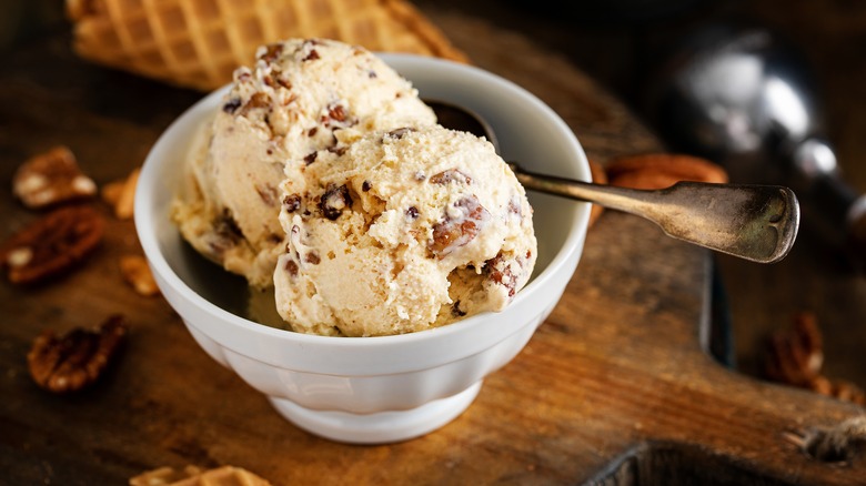 Butter pecan ice cream in a bowl