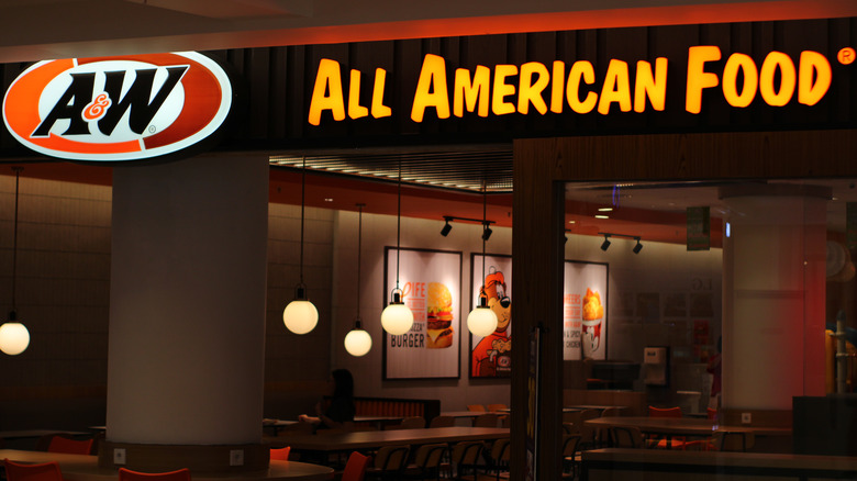 Customer eating at A&W Restaurant