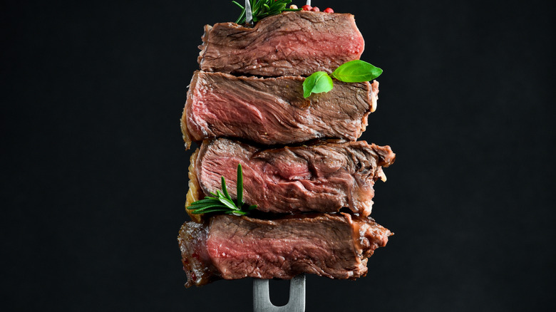 Steak on a fork